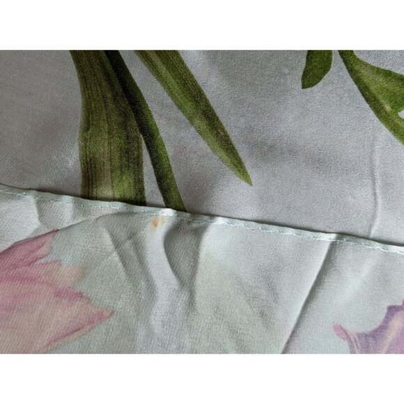 Vintage Echo Silk Floral Print Light Green Scarf Wrap With Pink & Blue Flowers - Picture 6 of 6